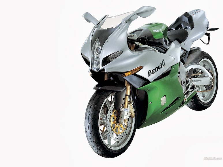 silver and green benelli motorbike